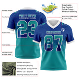 Custom Royal Teal-White Authentic Gradient Square Shape 7V7 Flag Football Jersey