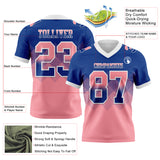 Custom Royal Medium Pink-White Authentic Gradient Square Shape 7V7 Flag Football Jersey