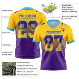 Custom Yellow Purple-Sky Blue Authentic Gradient Square Shape 7V7 Flag Football Jersey