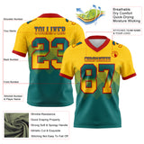Custom Yellow Teal-Red Authentic Gradient Square Shape 7V7 Flag Football Jersey