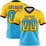 Custom Yellow Sky Blue-Black Authentic Gradient Square Shape Flag Football Jersey