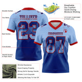 Custom Light Blue Royal-Red Authentic Gradient Square Shape 7V7 Flag Football Jersey