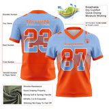 Custom Light Blue Orange-White Authentic Gradient Square Shape 7V7 Flag Football Jersey