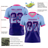 Custom Light Blue Dark Purple-Pink Authentic Gradient Square Shape 7V7 Flag Football Jersey