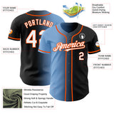 Custom Black White Light Blue-Orange Authentic Gradient Fashion Baseball Jersey