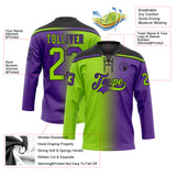 Custom Purple Neon Green-Black Gradient Fashion Hockey Lace Neck Jersey
