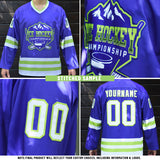 Custom Aqua Neon Yellow-Navy Gradient Fashion Hockey Lace Neck Jersey