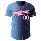 Custom Navy White Light Blue-Pink Authentic Gradient Fashion Baseball Jersey