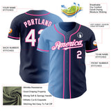 Custom Navy White Light Blue-Pink Authentic Gradient Fashion Baseball Jersey