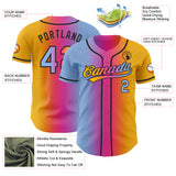 Custom Gold Light Blue Pink-Black Authentic Gradient Fashion Baseball Jersey