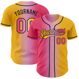 Custom Gold Neon Pink Light Pink-Black Authentic Gradient Fashion Baseball Jersey