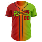 Custom Neon Green Red Bay Orange-Black Authentic Gradient Fashion Baseball Jersey