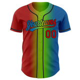 Custom Blue Red Neon Green-Black Authentic Gradient Fashion Baseball Jersey