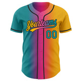 Custom Gold Teal Pink-Black Authentic Gradient Fashion Baseball Jersey