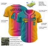 Custom Gold Teal Pink-Black Authentic Gradient Fashion Baseball Jersey