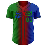 Custom Thunder Blue Grass Green Red-Black Authentic Gradient Fashion Baseball Jersey