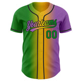 Custom Medium Purple Grass Green Yellow-Black Authentic Gradient Fashion Baseball Jersey