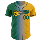 Custom Gold Kelly Green Gray-Black Authentic Gradient Fashion Baseball Jersey