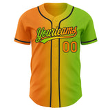 Custom Neon Green Bay Orange Yellow-Black Authentic Gradient Fashion Baseball Jersey