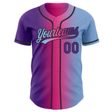 Custom Light Blue Purple Pink-Black Authentic Gradient Fashion Baseball Jersey