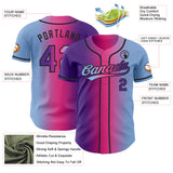 Custom Light Blue Purple Pink-Black Authentic Gradient Fashion Baseball Jersey