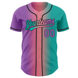 Custom Aqua Medium Purple Medium Pink-Black Authentic Gradient Fashion Baseball Jersey
