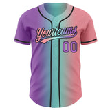 Custom Medium Pink Medium Purple Ice Blue-Black Authentic Gradient Fashion Baseball Jersey