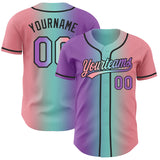 Custom Medium Pink Medium Purple Ice Blue-Black Authentic Gradient Fashion Baseball Jersey