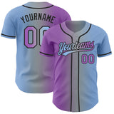 Custom Light Blue Medium Purple Gray-Black Authentic Gradient Fashion Baseball Jersey