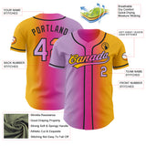 Custom Gold Light Purple Pink-Black Authentic Gradient Fashion Baseball Jersey