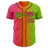 Custom Neon Green Neon Pink Bay Orange-Black Authentic Gradient Fashion Baseball Jersey