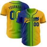 Custom Gold Royal Neon Green-Black Authentic Gradient Fashion Baseball Jersey