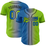 Custom Neon Green Blue Gray-Black Authentic Gradient Fashion Baseball Jersey