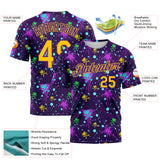 Custom Graffiti Pattern Gold-Purple 3D Clashing Colors Paint-Splatter Performance T-Shirt