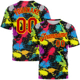 Custom Graffiti Pattern Red-Gold 3D Colorful Splattered Messy Art Ink Paintbrush Drawing Performance T-Shirt