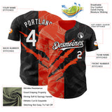 Custom Graffiti Pattern White Black-Orange 3D Scratch Authentic Baseball Jersey
