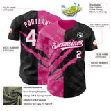 Custom Graffiti Pattern White Black-Pink 3D Scratch Authentic Baseball Jersey