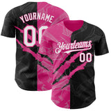 Custom Graffiti Pattern White Black-Pink 3D Scratch Authentic Baseball Jersey