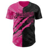Custom Graffiti Pattern Black-Pink 3D Scratch Authentic Baseball Jersey