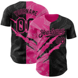 Custom Graffiti Pattern Black-Pink 3D Scratch Authentic Baseball Jersey