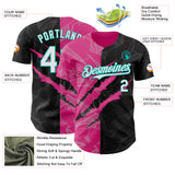 Custom Graffiti Pattern White Black Pink-Aqua 3D Scratch Authentic Baseball Jersey
