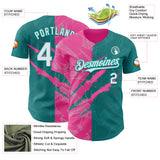 Custom Graffiti Pattern White Teal-Pink 3D Scratch Authentic Baseball Jersey