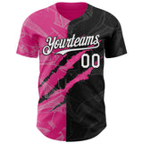 Custom Graffiti Pattern White Black-Pink 3D Scratch Authentic Baseball Jersey