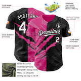 Custom Graffiti Pattern White Black-Pink 3D Scratch Authentic Baseball Jersey