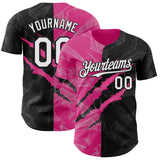 Custom Graffiti Pattern White Black-Pink 3D Scratch Authentic Baseball Jersey