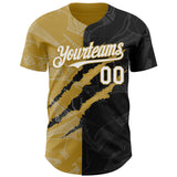 Custom Graffiti Pattern White Black-Old Gold 3D Scratch Authentic Baseball Jersey