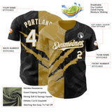Custom Graffiti Pattern White Black-Old Gold 3D Scratch Authentic Baseball Jersey
