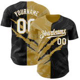 Custom Graffiti Pattern White Black-Old Gold 3D Scratch Authentic Baseball Jersey
