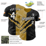 Custom Graffiti Pattern White Black-Old Gold 3D Scratch Authentic Baseball Jersey
