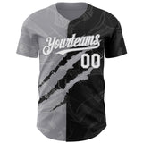 Custom Graffiti Pattern White Black-Gray 3D Scratch Authentic Baseball Jersey